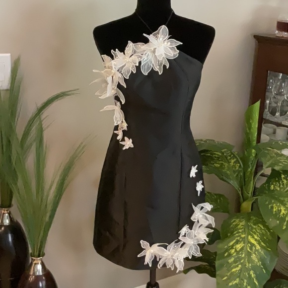 Hutch Dresses & Skirts - HUTCH - Black Taffeta Dress with White Floral Design - NWOT